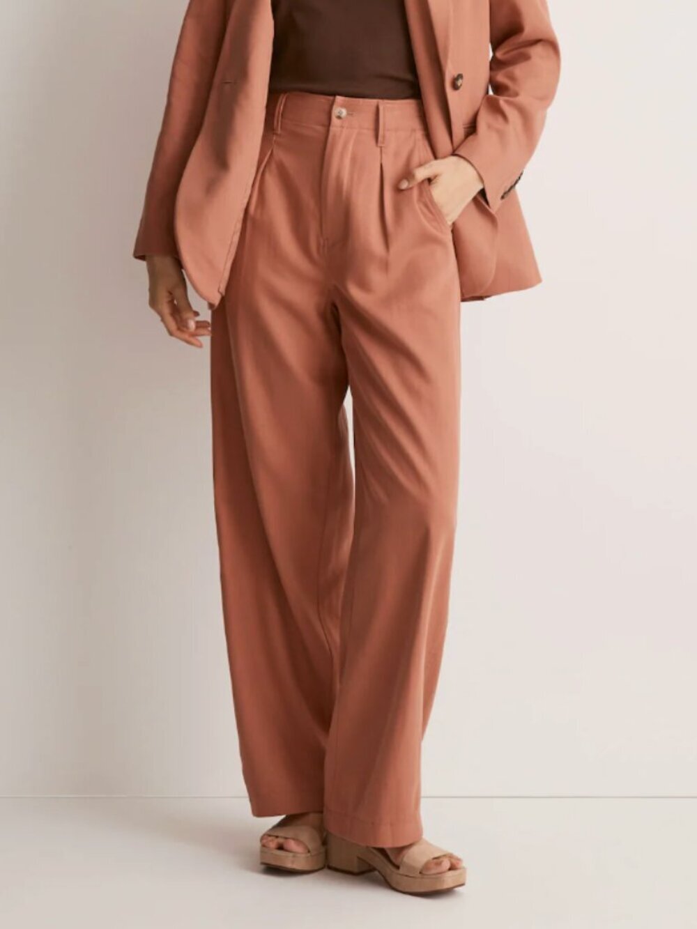 Madewell The Neale Straight-Leg High Rise Pleated Pant, Dried Rose Coral Pink, 0